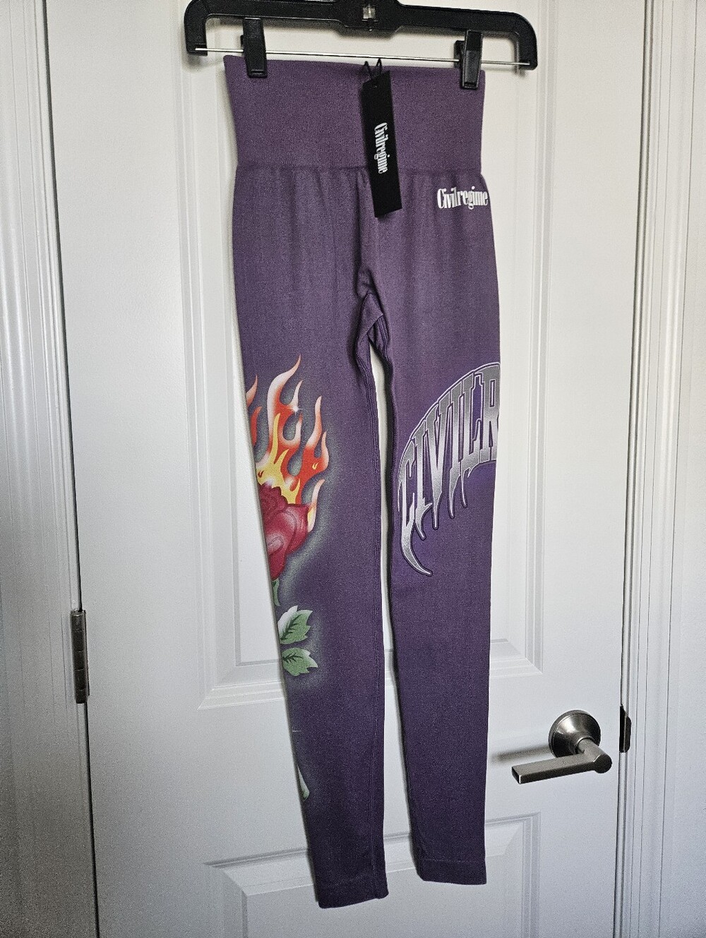 NWT Civil Regime Womens Purple Brushed Rose Kelly Seamless Scrunch Leggings XS